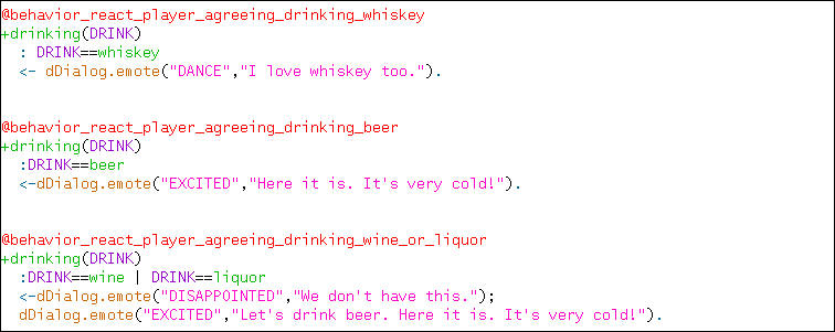 Example of Bob's behaviors for the beat Offering drink